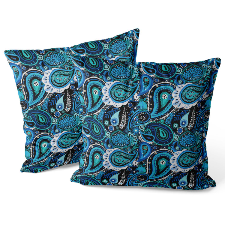 Decorative Velor Pillow Peacock eyes in blue - composition with twigs 147325 additionalImage 3