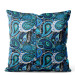 Decorative Velor Pillow Peacock eyes in blue - composition with twigs 147325