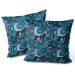 Decorative Velor Pillow Peacock eyes in blue - composition with twigs 147325 additionalThumb 3