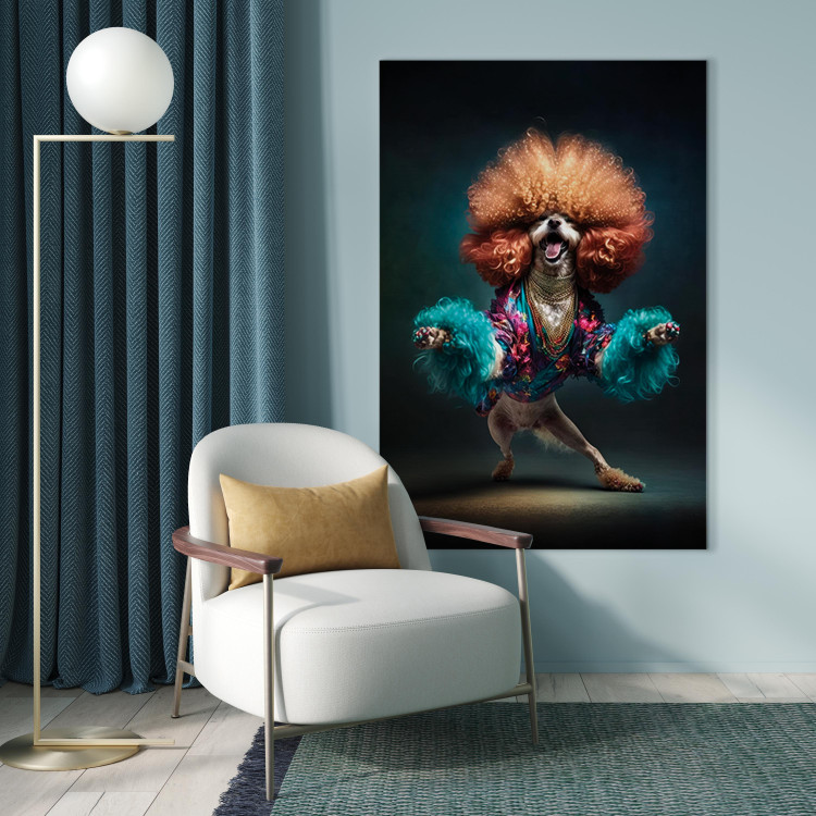 Canvas Art Print AI Dog Doodle - Disco Dancing Animal With Afro - Vertical 150225 additionalImage 3
