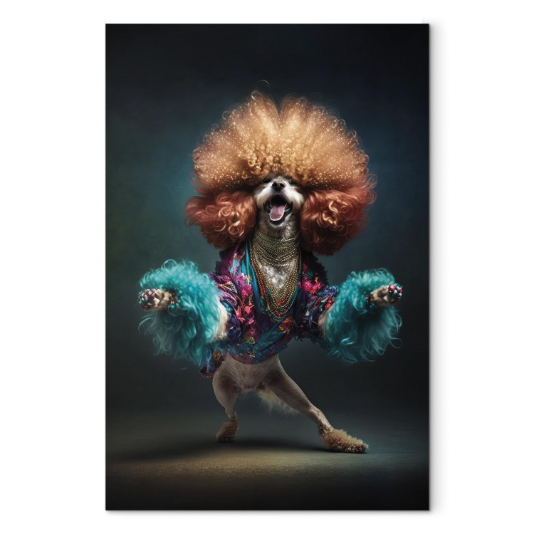 Canvas Art Print AI Dog Doodle - Disco Dancing Animal With Afro - Vertical 150225