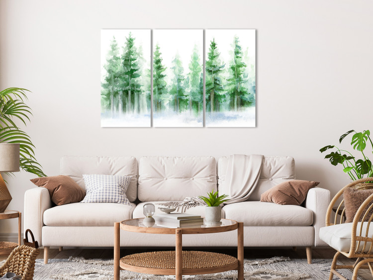 Canvas Print Trees Painted With Watercolor - Spruce Forest in White and Green Colors 151825 additionalImage 3