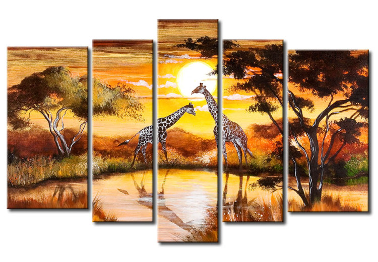 Canvas Print Giraffes by the waterspring 49225