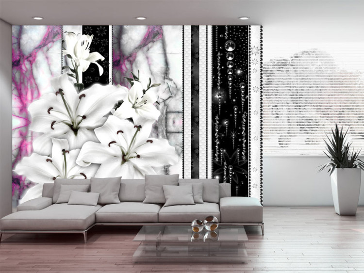 Photo Wallpaper Crying lilies on purple marble 60725