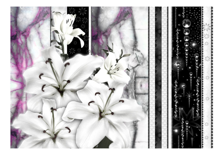 Photo Wallpaper Crying lilies on purple marble 60725 additionalImage 1