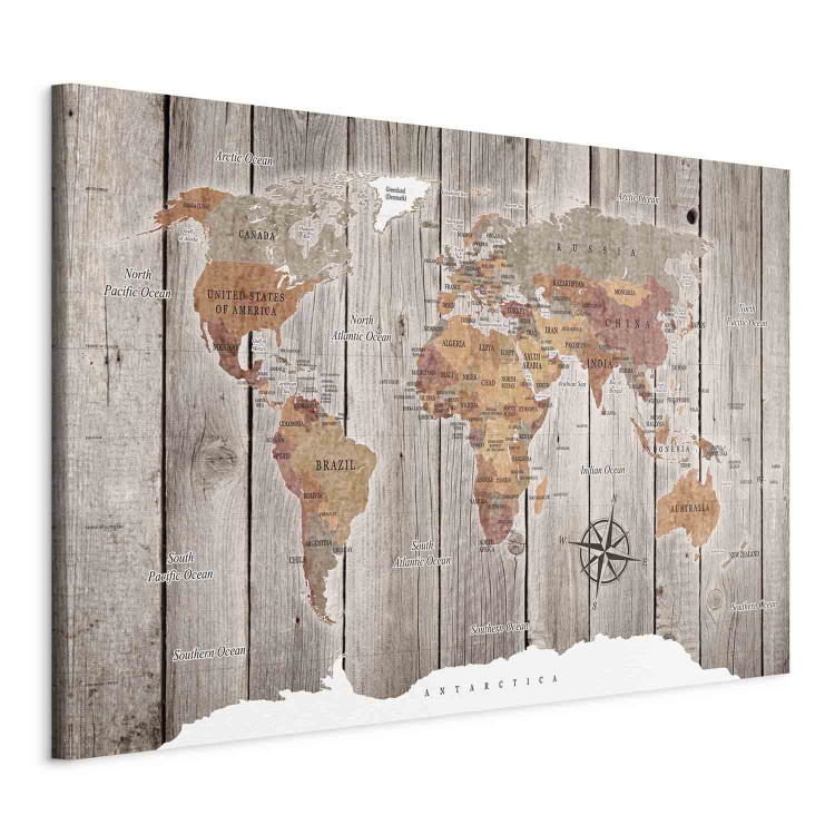 Canvas Print World Map: Wooden Stories 91925 additionalImage 2