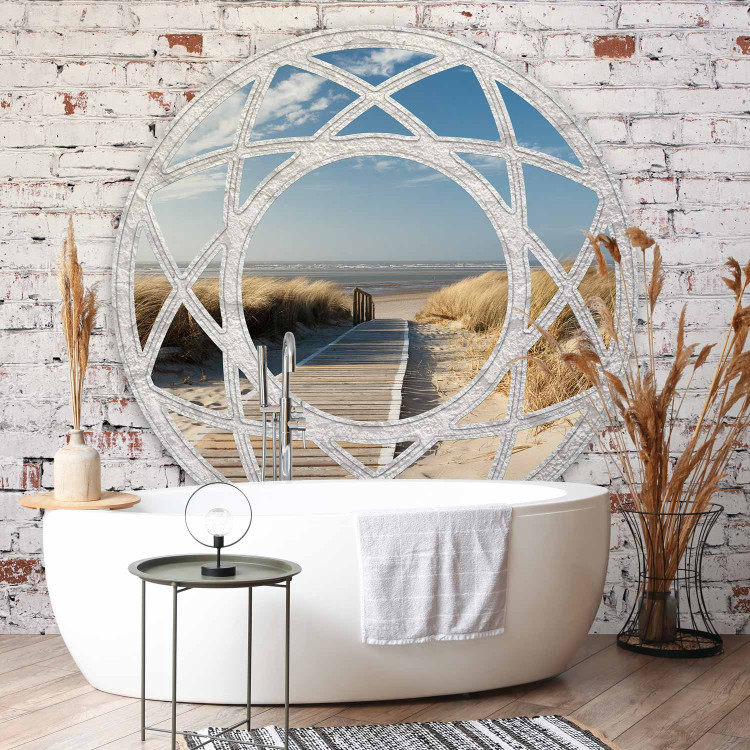 Wall Mural Window to the sea - view from a window among white bricks on a sandy beach 97325 additionalImage 8