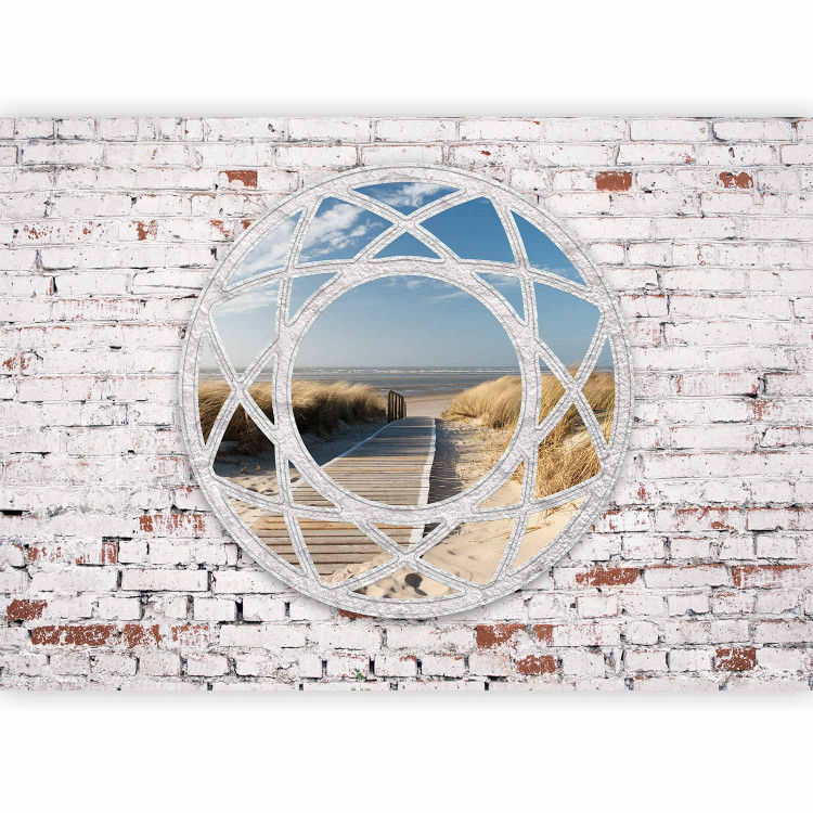 Wall Mural Window to the sea - view from a window among white bricks on a sandy beach 97325 additionalImage 1