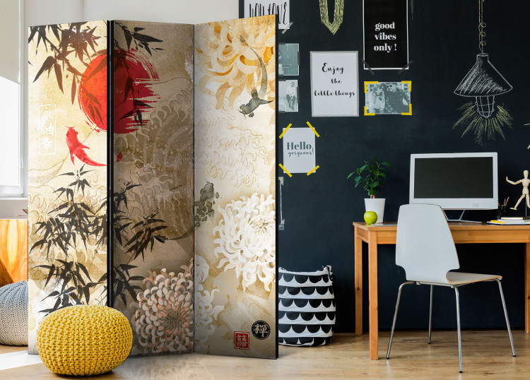 Room Divider Fish Dance - beige texture with oriental motif of fish and flowers 98225 additionalImage 4
