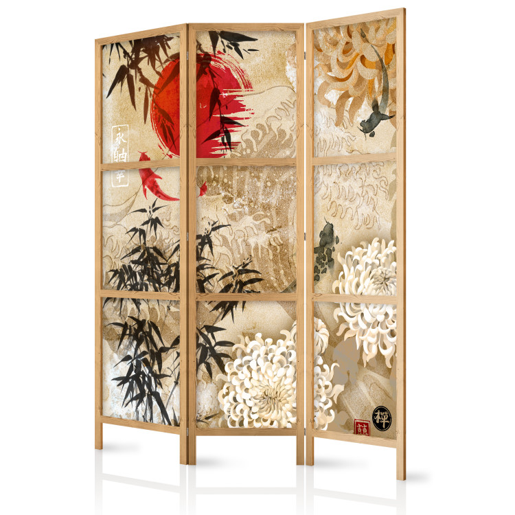 Room Divider Fish Dance - beige texture with oriental motif of fish and flowers 98225 additionalImage 5