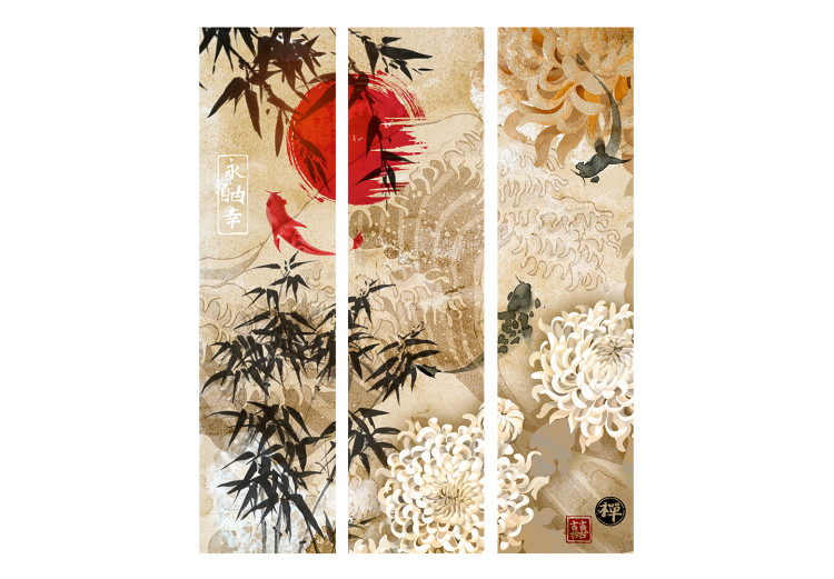 Room Divider Fish Dance - beige texture with oriental motif of fish and flowers 98225 additionalImage 3