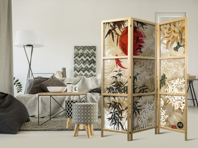 Room Divider Fish Dance - beige texture with oriental motif of fish and flowers 98225 additionalImage 8
