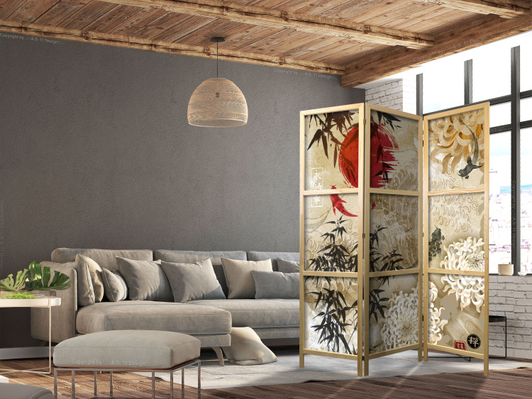Room Divider Fish Dance - beige texture with oriental motif of fish and flowers 98225 additionalImage 6