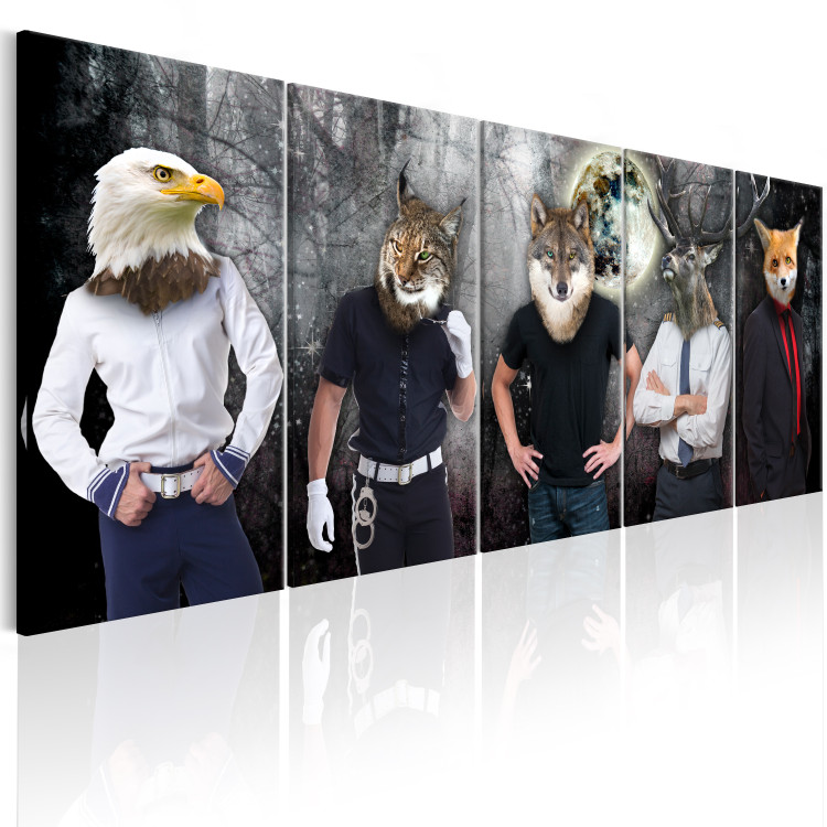 Canvas Animal Faces (5-piece) - Street Art against Full Moon Background 106735 additionalImage 2