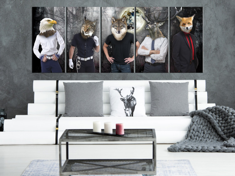 Canvas Animal Faces (5-piece) - Street Art against Full Moon Background 106735 additionalImage 3