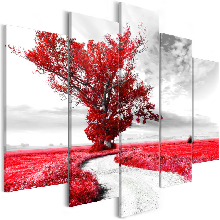 Canvas Art Print Lonely Tree (5-part) - Fantasy of Red Tree 107735 additionalImage 2