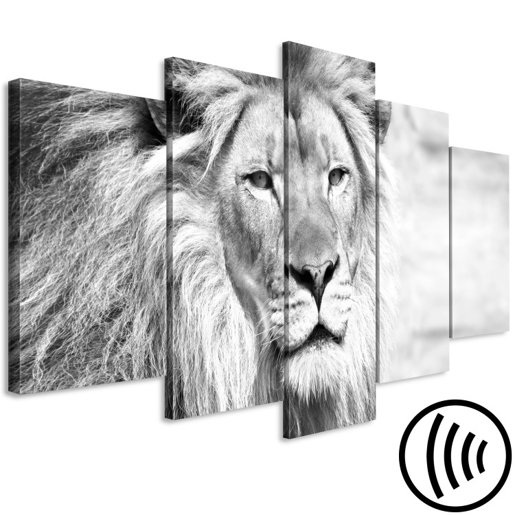 Canvas Lion King (5-part) Wide Black and White - African Wild Cat 108235 additionalImage 6