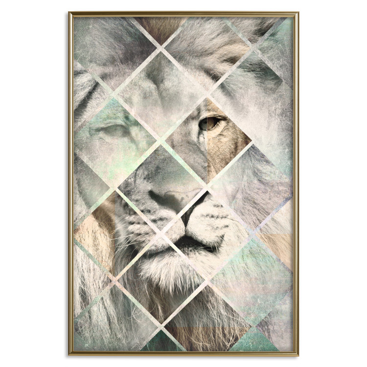 Poster Lion on the Chessboard - wild cat in a colorful geometric abstraction 114435 additionalImage 14