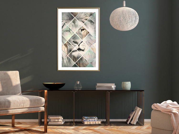 Poster Lion on the Chessboard - wild cat in a colorful geometric abstraction 114435 additionalImage 13