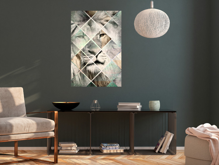 Poster Lion on the Chessboard - wild cat in a colorful geometric abstraction 114435 additionalImage 20