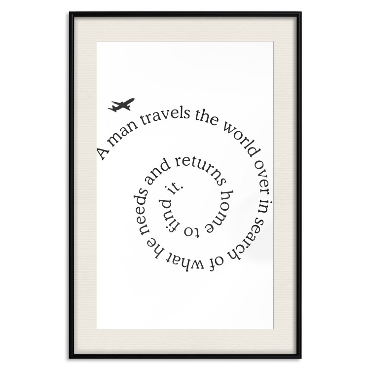 Wall Poster Traveler - black airplane and English text on a solid background 114635 additionalImage 18