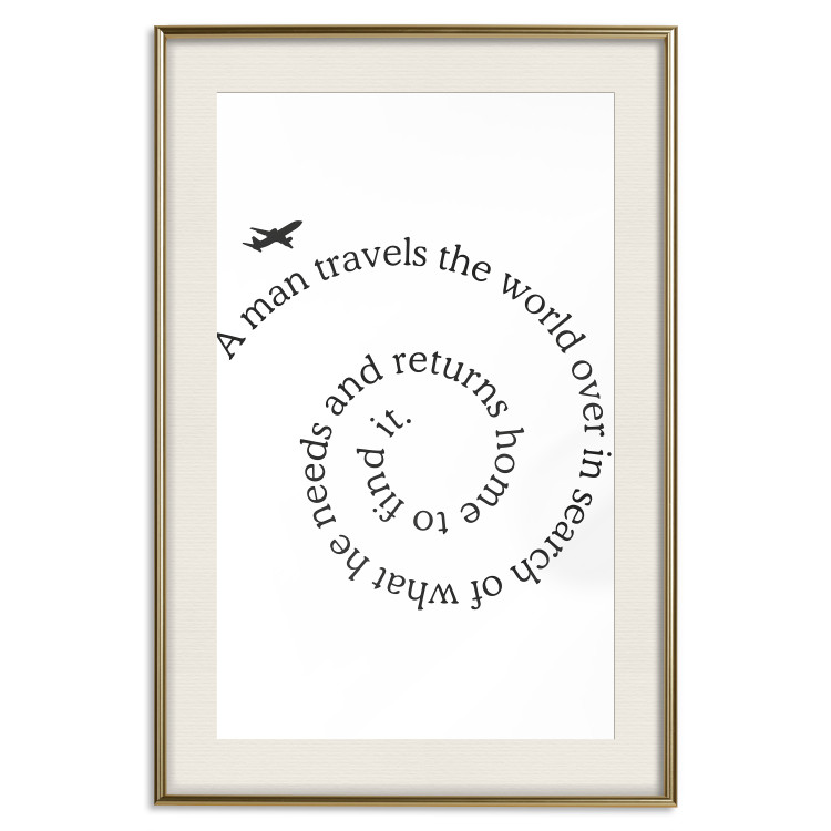 Wall Poster Traveler - black airplane and English text on a solid background 114635 additionalImage 19