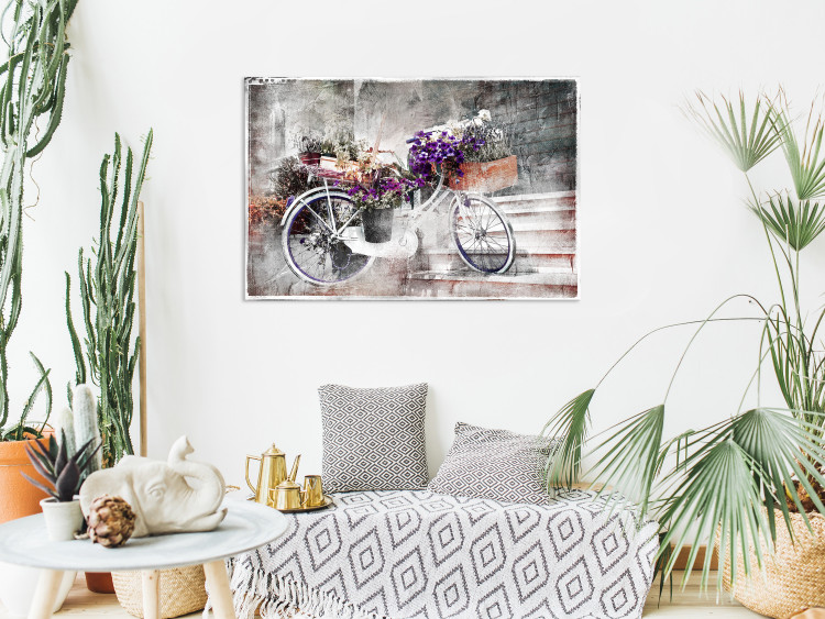 Canvas Flowery Street (1-part) - Bicycle in Shabby Chic Style Under Stairs 116435 additionalImage 3
