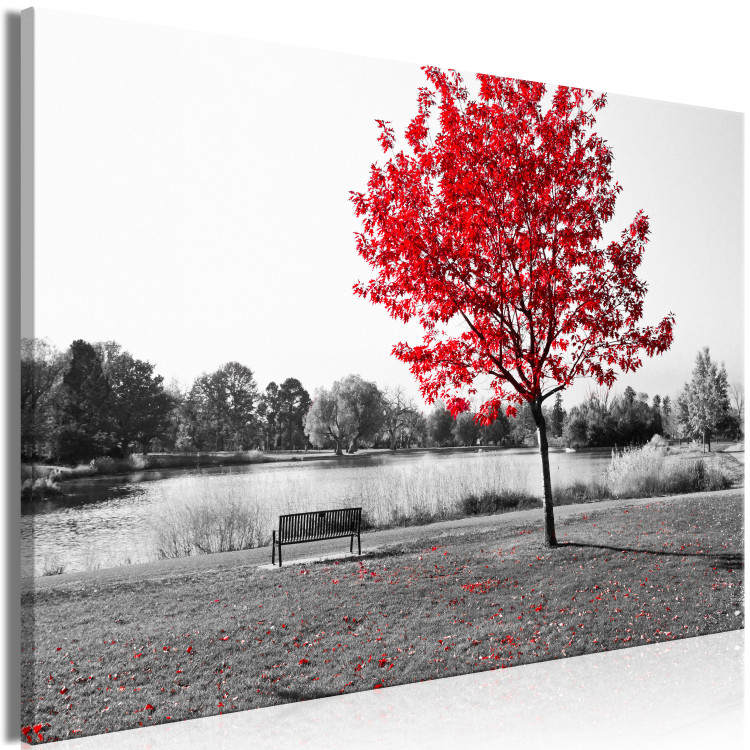 Canvas Print Autumn Tone (1-part) - Gray Photo of Red Tree 117135 additionalImage 2