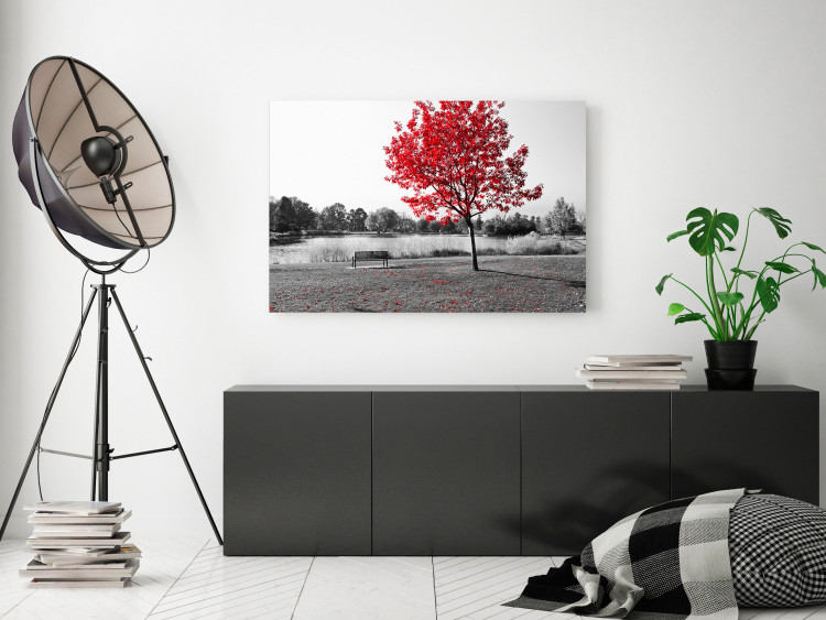 Canvas Print Autumn Tone (1-part) - Gray Photo of Red Tree 117135 additionalImage 3