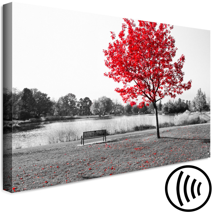 Canvas Print Autumn Tone (1-part) - Gray Photo of Red Tree 117135 additionalImage 6