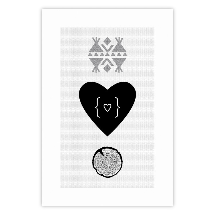 Wall Poster Two Hearts and a Trunk - simple black and white composition in original pattern 117335