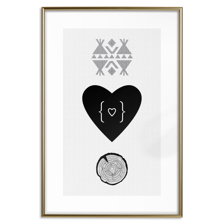 Wall Poster Two Hearts and a Trunk - simple black and white composition in original pattern 117335 additionalImage 20