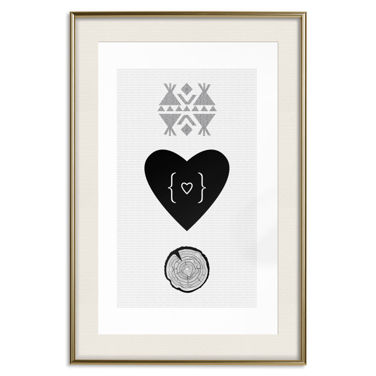 Wall Poster Two Hearts and a Trunk - simple black and white composition in original pattern 117335 additionalImage 19