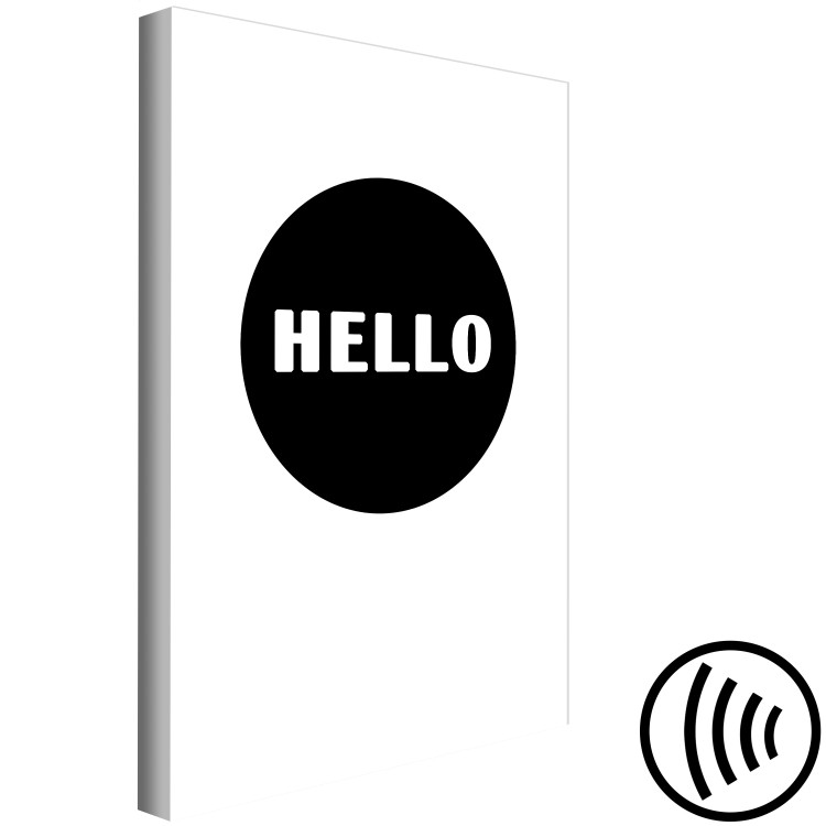 Canvas Art Print Hello - white inscription on a black circle, on the background 117635 additionalImage 6