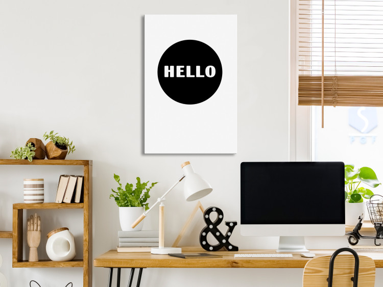 Canvas Art Print Hello - white inscription on a black circle, on the background 117635 additionalImage 3