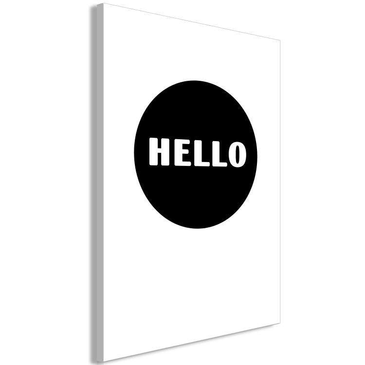 Canvas Art Print Hello - white inscription on a black circle, on the background 117635 additionalImage 2