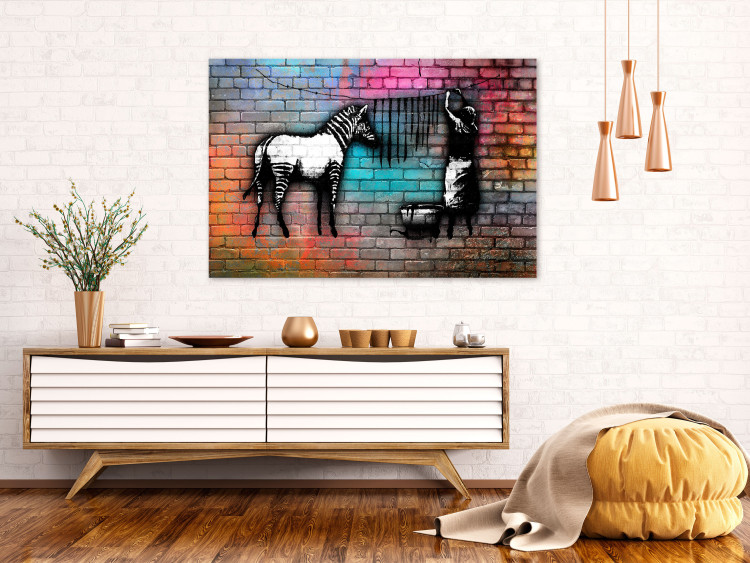 Canvas Print Washing Zebra - Colourful Brick (1 Part) Wide 118535 additionalImage 3