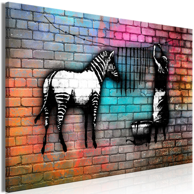 Canvas Print Washing Zebra - Colourful Brick (1 Part) Wide 118535 additionalImage 2