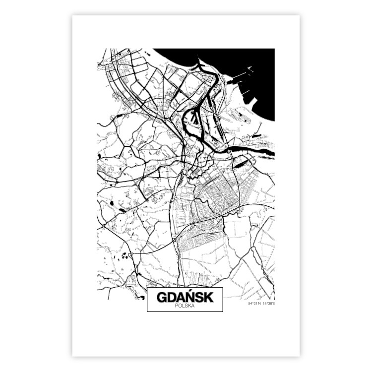 Wall Poster City Map: Gdańsk - black and white map of city in Poland with labels 123835 additionalImage 25