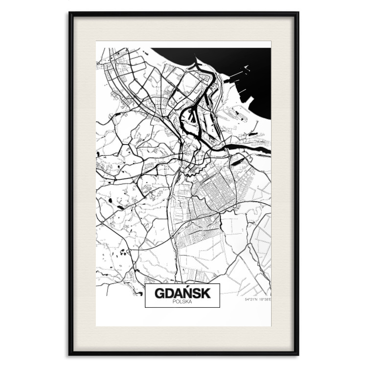 Wall Poster City Map: Gdańsk - black and white map of city in Poland with labels 123835 additionalImage 18