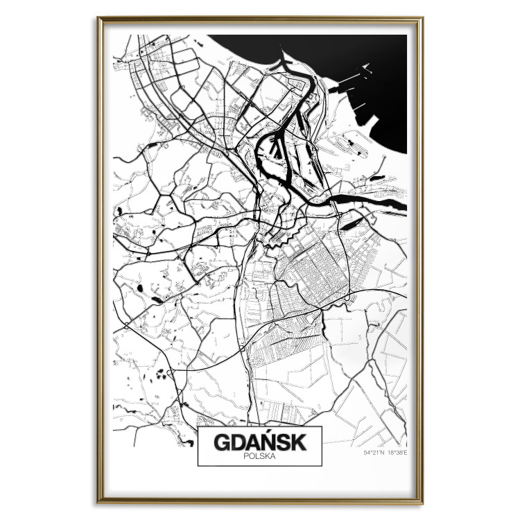 Wall Poster City Map: Gdańsk - black and white map of city in Poland with labels 123835 additionalImage 20