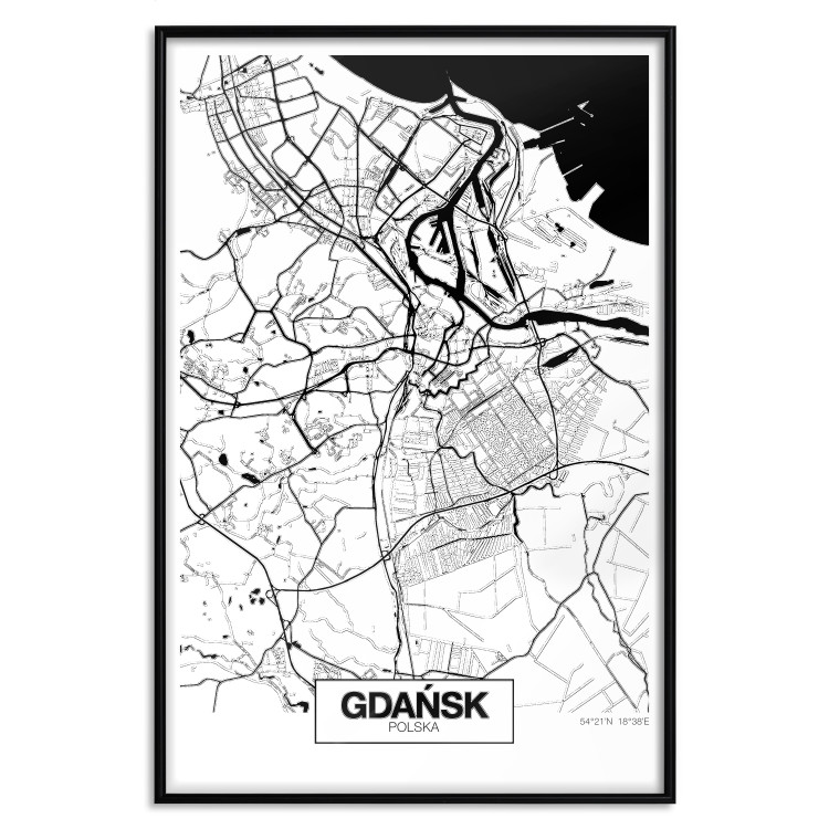 Wall Poster City Map: Gdańsk - black and white map of city in Poland with labels 123835 additionalImage 24