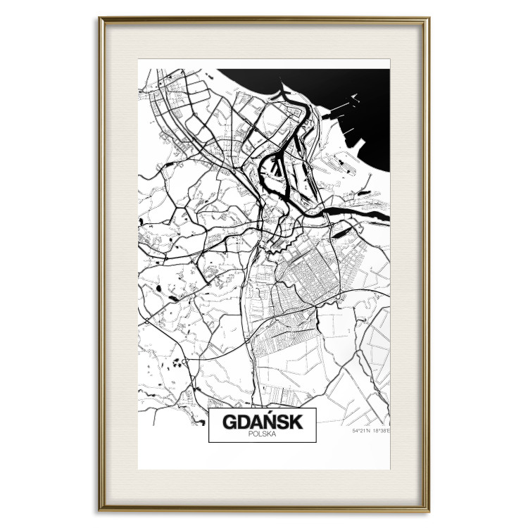 Wall Poster City Map: Gdańsk - black and white map of city in Poland with labels 123835 additionalImage 19