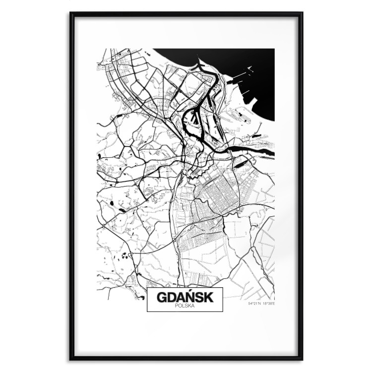 Wall Poster City Map: Gdańsk - black and white map of city in Poland with labels 123835 additionalImage 15