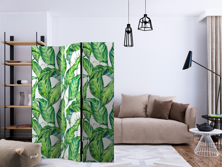 Room Separator Long Leaves (3-piece) - pattern of tropical plants on a white background 124035 additionalImage 4