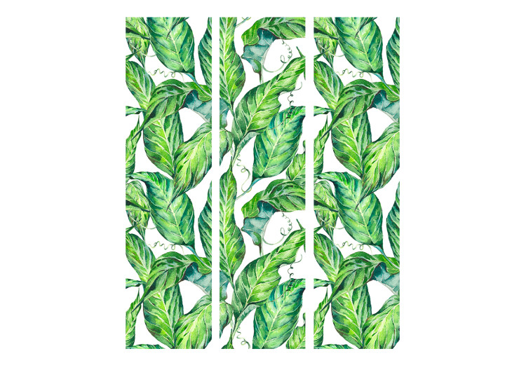 Room Separator Long Leaves (3-piece) - pattern of tropical plants on a white background 124035 additionalImage 3