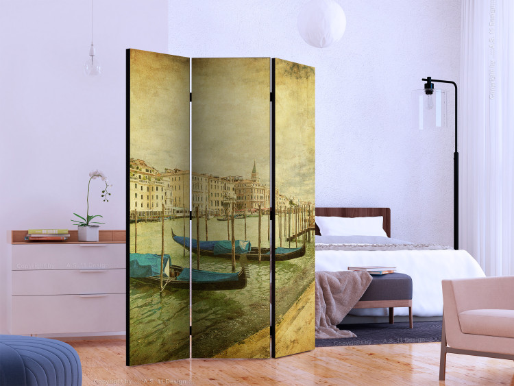 Room Separator Time Travel (3-piece) - boats and vintage-style architecture 124135 additionalImage 2