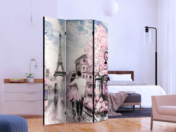 Room Divider Autumn Sky (3-piece) - couple strolling among blooming trees 124235 additionalImage 2