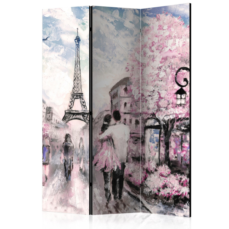 Room Divider Autumn Sky (3-piece) - couple strolling among blooming trees 124235