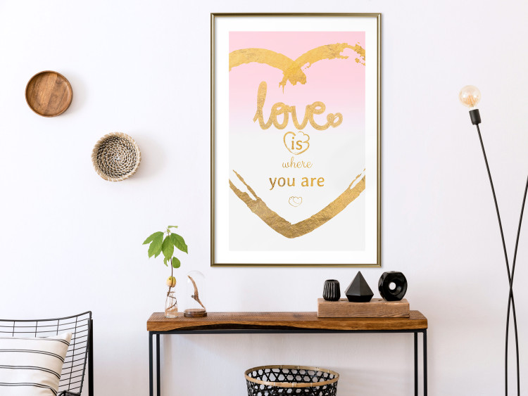 Wall Poster Love Is Where You Are - golden heart and romantic English text 125235 additionalImage 13